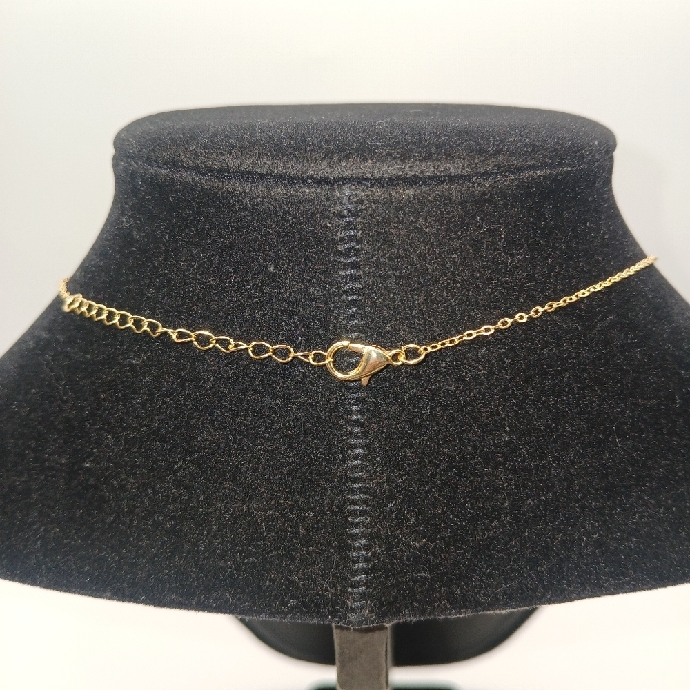 Gold-tone Enamel Clover Style Pendant Necklace 8.5" (chain) - Picture 3 of 3